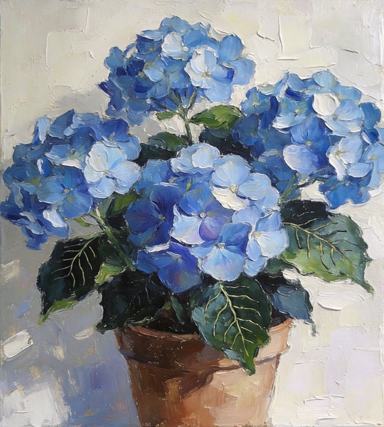 Small Canvas Artwork, Still Life Painting, Blue Plumbago Flourishing In A Pot, Original Flower Paintings, Buy Small Artwork Online, Hand Painted Canvas Artwork-artworkcanvas