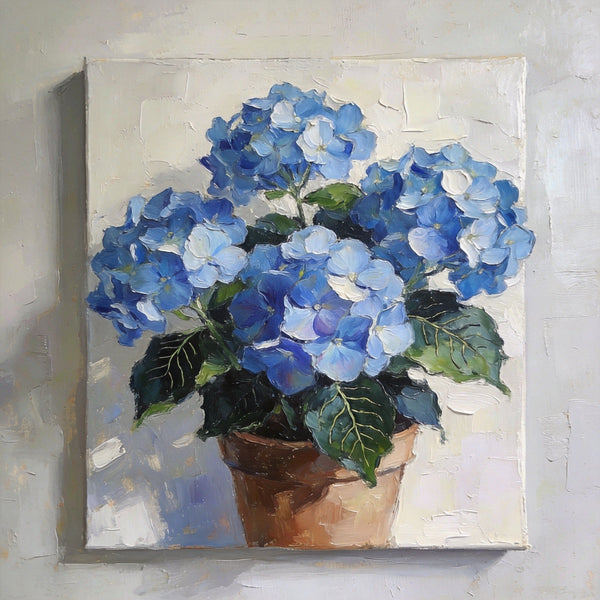 Small Canvas Artwork, Still Life Painting, Blue Plumbago Flourishing In A Pot, Original Flower Paintings, Buy Small Artwork Online, Hand Painted Canvas Artwork-artworkcanvas