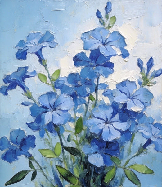 Hand Painted Canvas Art, Blooming Blue Plumbago, Original Flower Paintings, Original Oil Paintings, Small Canvas Wall Art Paintings-artworkcanvas