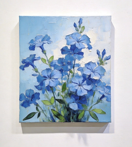 Hand Painted Canvas Art, Blooming Blue Plumbago, Original Flower Paintings, Original Oil Paintings, Small Canvas Wall Art Paintings-artworkcanvas
