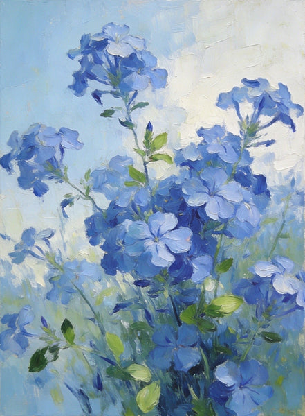 Small Canvas Wall Art Paintings, Blue Plumbago in Full Flower, Original Flower Paintings, Original Oil Paintings, Hand Painted Canvas Art-artworkcanvas