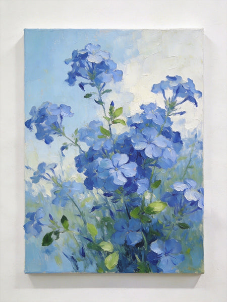 Small Canvas Wall Art Paintings, Blue Plumbago in Full Flower, Original Flower Paintings, Original Oil Paintings, Hand Painted Canvas Art-artworkcanvas