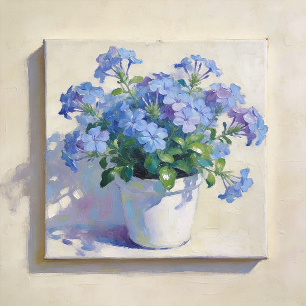 Small Canvas Wall Art, Blue Plumbago in Full Bloom, Still Life Painting, Hand Painted Canvas Art, Original Flower Paintings, Buy Small Art Online-artworkcanvas