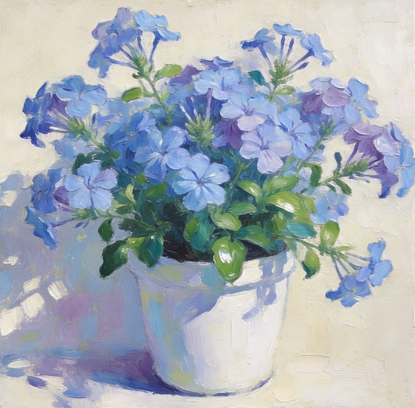 Small Canvas Wall Art, Blue Plumbago in Full Bloom, Still Life Painting, Hand Painted Canvas Art, Original Flower Paintings, Buy Small Art Online-artworkcanvas
