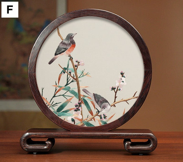 Silk Embroidered Ornament, Traditional Chinese Suzhou Flower and Birds Embroidery Ornaments, Exclusive Business Presents, Creative Birthday Gift, Premium Souvenir-artworkcanvas