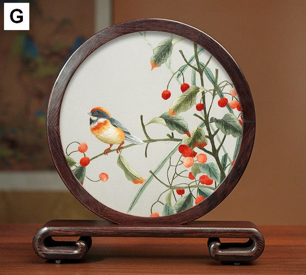 Silk Embroidered Ornament, Traditional Chinese Suzhou Flower and Birds Embroidery Ornaments, Exclusive Business Presents, Creative Birthday Gift, Premium Souvenir-artworkcanvas
