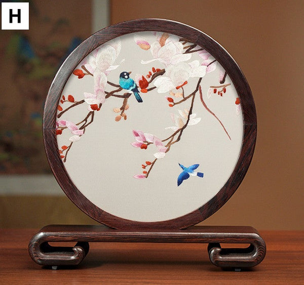 Exclusive Business Presents, Creative Birthday Gift, Premium Souvenir, Silk Embroidered Ornament, Traditional Chinese Suzhou Flower and Birds Embroidery Ornaments-artworkcanvas
