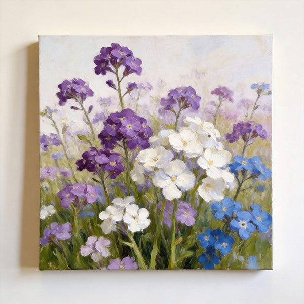 Hand Painted Canvas Art, Small Canvas Artwork, Purple and White Forget-me-nots Blooming Wild, Buy Small Artwork Online, Still Life Painting, Original Flower Paintings-artworkcanvas
