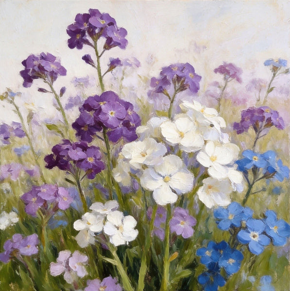 Hand Painted Canvas Art, Small Canvas Artwork, Purple and White Forget-me-nots Blooming Wild, Buy Small Artwork Online, Still Life Painting, Original Flower Paintings-artworkcanvas