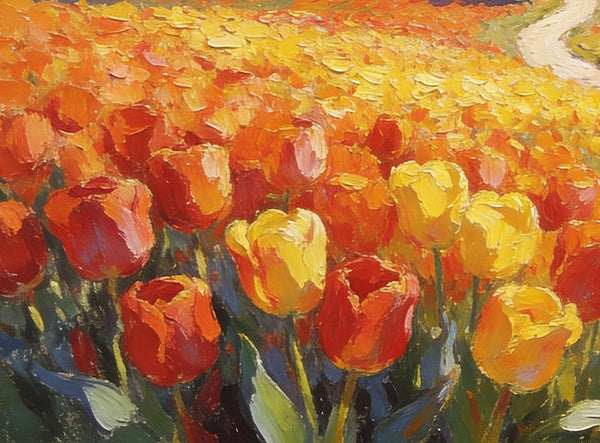 Original Oil Paintings, Village Amidst the Tulip Fields, Small Oil Paintings on Canvas, Small Canvas Paintings, Hand Painted Canvas Art, Simple Painting Ideas, Small Landscape Paintings-artworkcanvas
