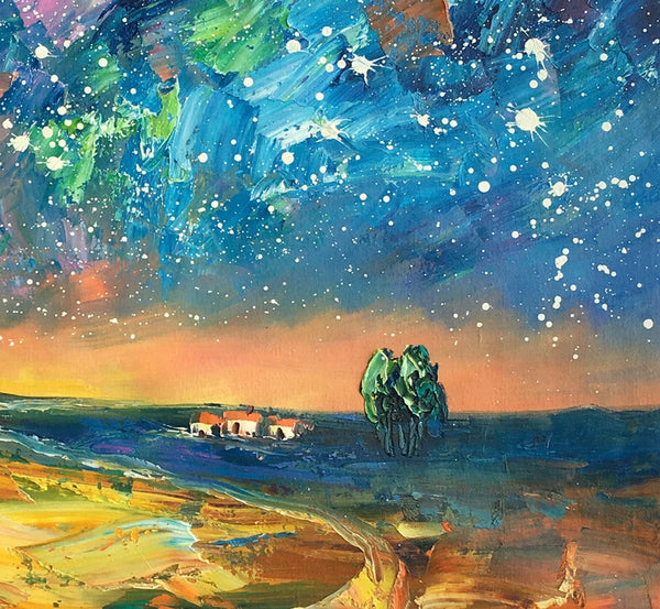 Abstract Landscape Paintings, Starry Night Sky Oil Painting, Landscape Canvas Paintings, Custom Original Oil Painting on Canvas