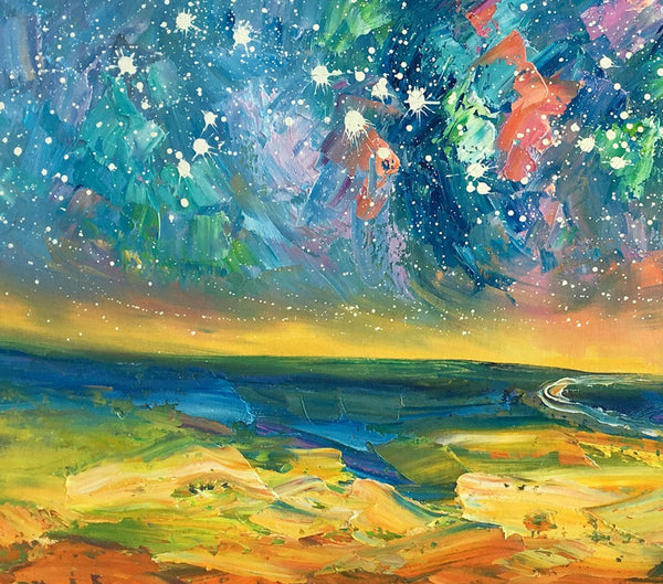Abstract Landscape Paintings, Starry Night Sky Oil Painting, Landscape Canvas Paintings, Custom Original Oil Painting on Canvas
