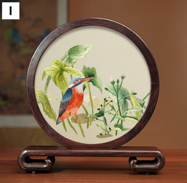 Silk Embroidered Ornament, Traditional Chinese Suzhou Flower and Birds Embroidery Ornaments, Exclusive Business Presents, Creative Birthday Gift, Premium Souvenir-artworkcanvas