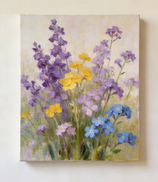 Wild Forget-me-nots in Full Bloom, Hand Painted Canvas Art, Original Flower Paintings, Small Canvas Wall Art Paintings, Buy Original Oil Paintings Online-artworkcanvas