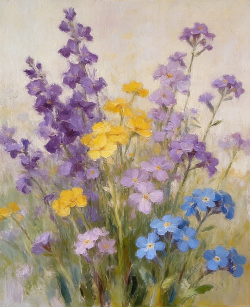 Wild Forget-me-nots in Full Bloom, Hand Painted Canvas Art, Original Flower Paintings, Small Canvas Wall Art Paintings, Buy Original Oil Paintings Online-artworkcanvas