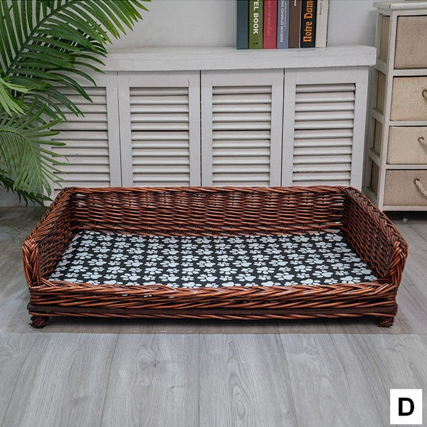 Large Hand Woven Rattan Cat Beds, Extra Large Natural Wicker Dog Bed with Washable Cushion for Indoor Cats and Dogs-artworkcanvas