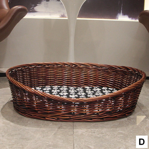 Natural Wicker Dog Bed with Washable Cushion for Indoor Cats and Dogs, Hand woven Rattan Cat Beds