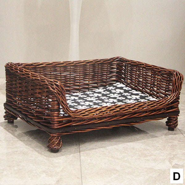Large Natural Wicker Dog Bed with Washable Cushion for Indoor Cats and Dogs, Hand Woven Rattan Cat Beds-artworkcanvas