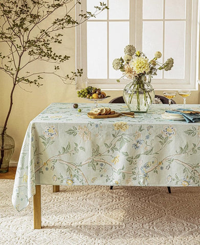 Kitchen Table Cover, Spring Flower Tablecloth for Round Table, Flower Table Cover for Dining Room Table, Modern Rectangle Tablecloth Ideas for Oval Table-artworkcanvas