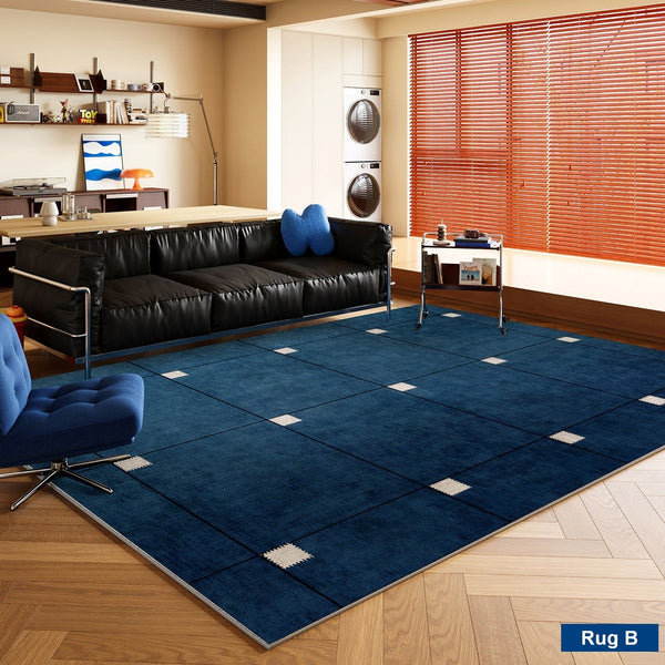 Blue Modern Rugs for Dining Room, Bedroom Modern Floor Carpet, Mid Century Area Rugs, Contemporary Modern Living Room Rug Ideas-artworkcanvas