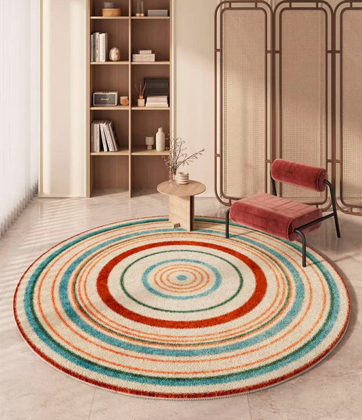Abstract Contemporary Round Rugs, Geometric Modern Rugs for Bedroom, Thick Round Rugs for Dining Room, Modern Area Rugs under Coffee Table-artworkcanvas