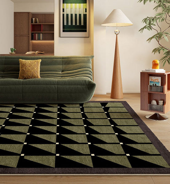 Modern Rugs for Dining Room, Modern Living Room Rug Ideas, Mid Century Modern Rugs Next to Bed, Green Contemporary Rugs for Bedroom-artworkcanvas