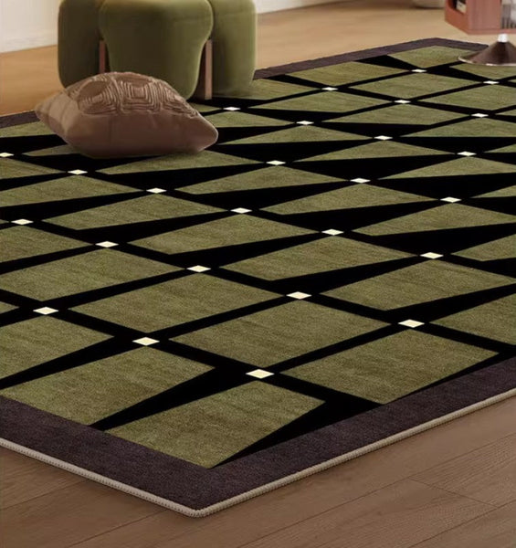 Modern Rugs for Dining Room, Modern Living Room Rug Ideas, Mid Century Modern Rugs Next to Bed, Green Contemporary Rugs for Bedroom-artworkcanvas