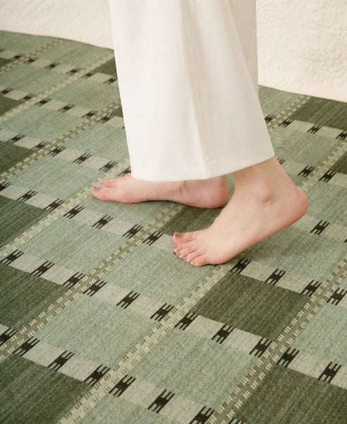 Contemporary Modern Rug for Living Room, Green Modern Area Rugs for Bedroom, Geometric Round Rugs for Dining Room, Circular Modern Rugs under Chairs-artworkcanvas