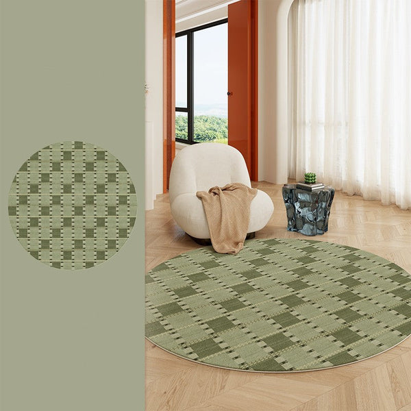 Contemporary Modern Rug for Living Room, Green Modern Area Rugs for Bedroom, Geometric Round Rugs for Dining Room, Circular Modern Rugs under Chairs-artworkcanvas