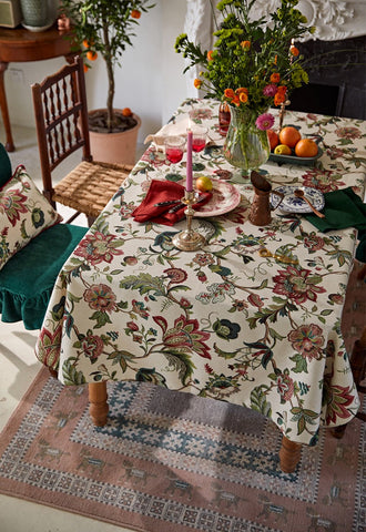 Rustic Garden Floral Tablecloth for Round Table, Spring Flower Table Cover for Kitchen, Modern Rectangular Tablecloth Ideas for Dining Room Table-artworkcanvas
