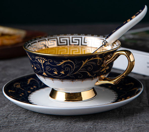 Porcelain Tea Cup Saucer Set, Unique Blue Tea Cup and Saucer in Gift Box, Royal Ceramic Cups, Elegant Ceramic Coffee Cups-artworkcanvas