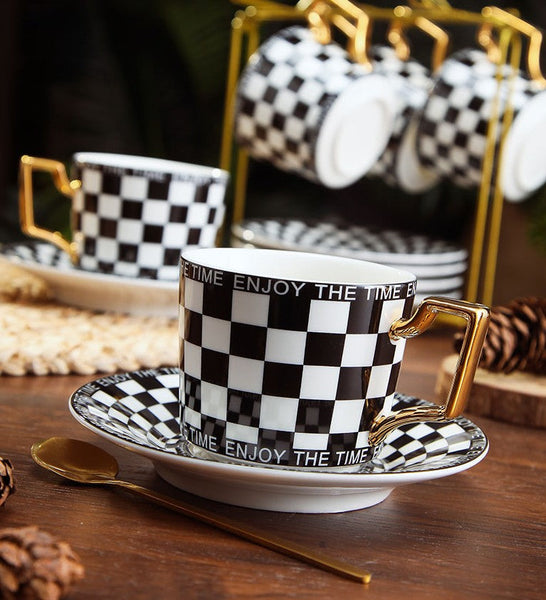 Creative Ceramic Coffee Cups for Office, Beautiful British Tea Cups, Creative Porcelain Tea Cup Saucer Set, 6.8 oz Tea Cup and Saucer in Gift Box as Birthday Gift-artworkcanvas