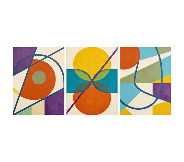 Abstract Paintings for Mid Century Modern Living Room, Multi Panel Canvas Art, Geometric Pattern Contemporary Artwork-artworkcanvas