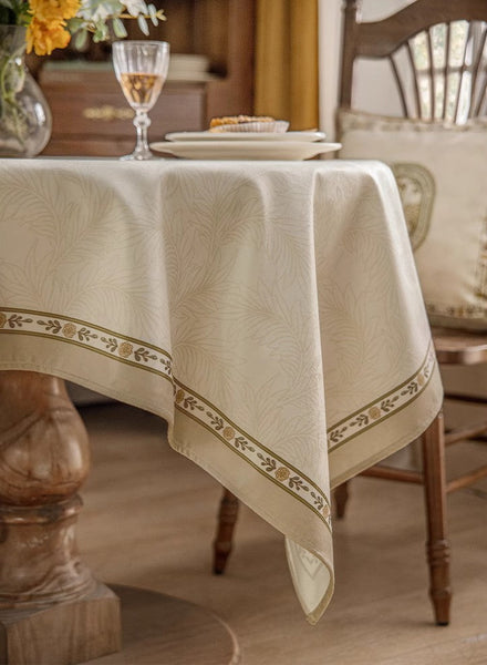 Cream Color Table Cover for Dining Room Table, French Style Tablecloth for Dining Table, Modern Rectangle Tablecloth for Oval Table-artworkcanvas