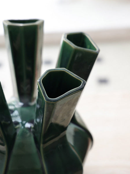 Centerpiece Ceramic Bouquet Vases, Contemporary Vases on Dining Table, Green Porcelain Vases for Modern Home Decor, Unique Handmade Modern Flower Vase-artworkcanvas