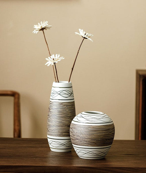Centerpiece on Dining Table, Handmade Pottery Flower Vases Urn, Large Flower Vase on Table, Modern Bouquet Flower Vases, Water Holding Flower Vases-artworkcanvas