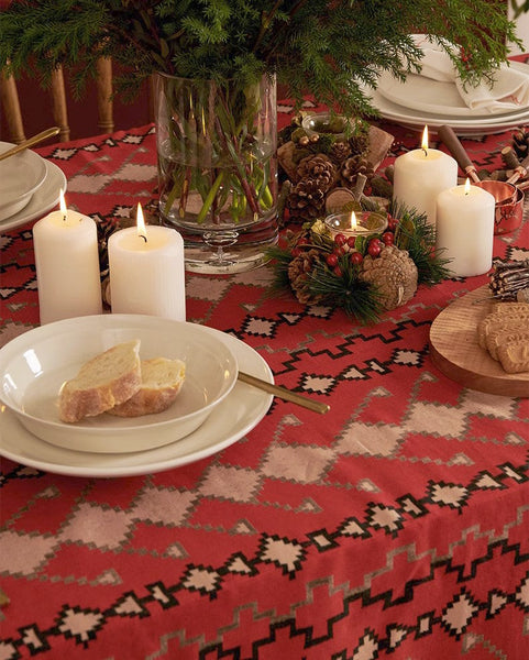 Red Christmas Holiday Tablecloth for Oval Table, Large Modern Rectangle Tablecloth for Dining Room Table, Square Table Covers for Kitchen, Farmhouse Table Cloth for Round Table-artworkcanvas