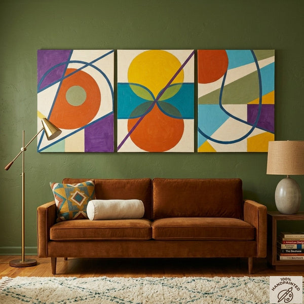 Abstract Paintings for Mid Century Modern Living Room, Multi Panel Canvas Art, Geometric Pattern Contemporary Artwork-artworkcanvas