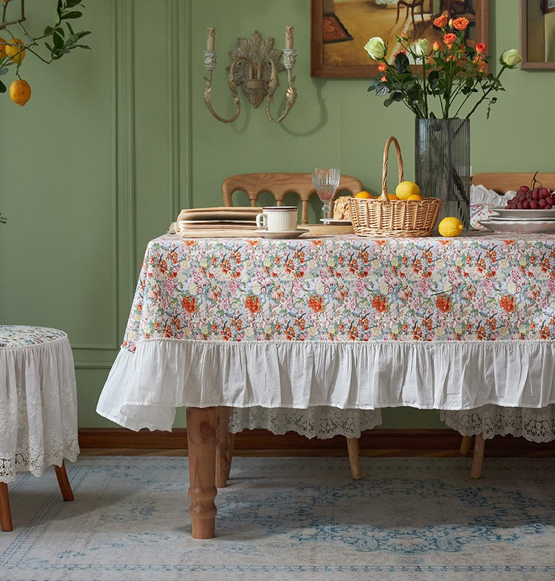 Extra Large Rectangle Tablecloth for Dining Room Table, Natural Spring Flower Farmhouse Table Cloth, Flower Pattern Cotton Tablecloth, Square Tablecloth for Round Table-artworkcanvas