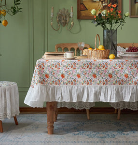 Extra Large Rectangle Tablecloth for Dining Room Table, Natural Spring Flower Farmhouse Table Cloth, Flower Pattern Cotton Tablecloth, Square Tablecloth for Round Table-artworkcanvas