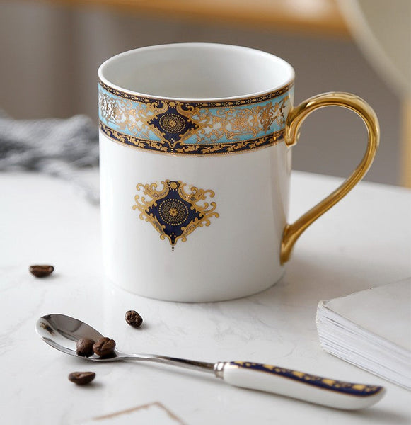 Elegant Ceramic Coffee Mug, Beautiful British Tea Cups, Large Royal Porcelain Mug, Large Capacity Ceramic Mugs for Office-artworkcanvas