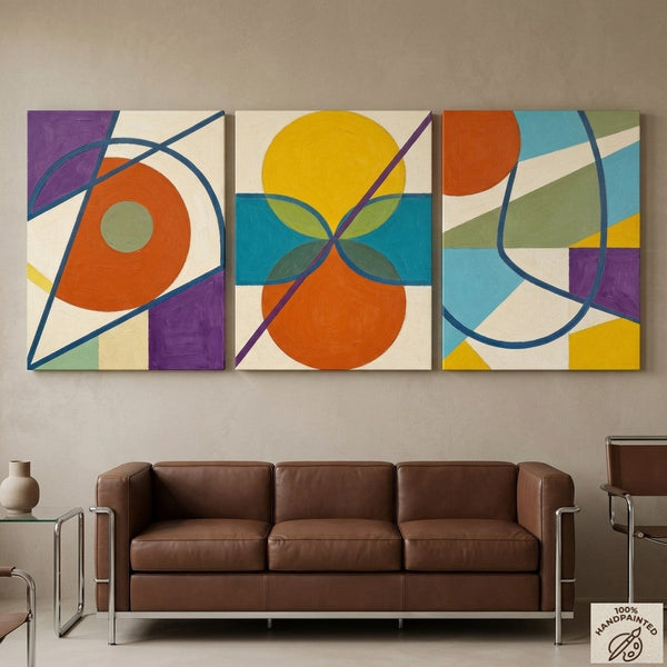 Abstract Paintings for Mid Century Modern Living Room, Multi Panel Canvas Art, Geometric Pattern Contemporary Artwork-artworkcanvas