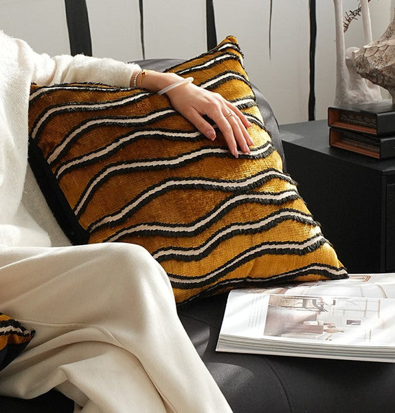 Golden Contemporary Pillows, Abstract Decorative Throw Pillows, Square Modern Throw Pillows for Couch, Large Simple Throw Pillow for Interior Design-artworkcanvas