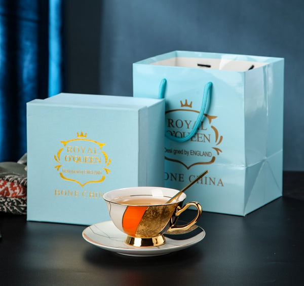 Elegant Royal Ceramic Coffee Cups, 6.8 oz Tea Cup and Saucer in Gift Box as Birthday Gift, Beautiful British Tea Cups, Creative Porcelain Tea Cup Set-artworkcanvas