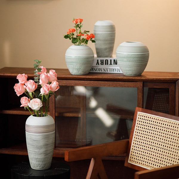 Centerpiece on Dining Table, Large Flower Vase on Table, Pottery Flower Vases Urn, Modern Bouquet Flower Vases, Handmade Water Holding Flower Vases-artworkcanvas