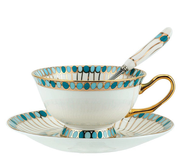 Unique Tea Cup and Saucer in Gift Box, 8 oz British Ceramic Coffee Cups, Porcelain Tea Cup Set for Office, Green Ceramic Cups-artworkcanvas