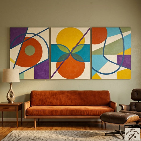 Abstract Paintings for Mid Century Modern Living Room, Multi Panel Canvas Art, Geometric Pattern Contemporary Artwork-artworkcanvas