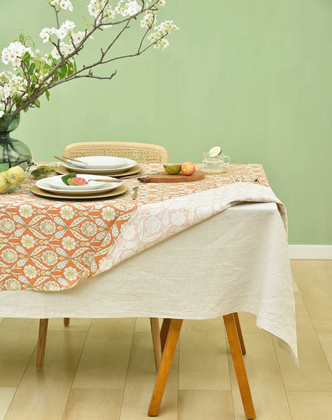 Modern Square Tablecloth, Bohemia Oriental Bilayer Tablecloths, Country Farmhouse Tablecloth for Round Table, Large Rectangle Table Covers for Dining Room Table, Rustic Table Cloths for Kitchen-artworkcanvas
