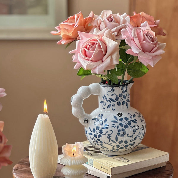 Handmade Water Holding Flower Vases, Rustic Porcelain Flower Vases, Ceramic Bud Vases, Small Flower Vases on Table-artworkcanvas