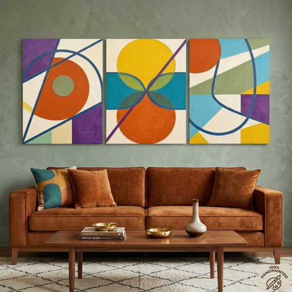 Abstract Paintings for Mid Century Modern Living Room, Multi Panel Canvas Art, Geometric Pattern Contemporary Artwork-artworkcanvas